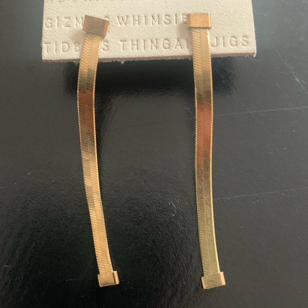 Anthropologie Liquid Gold Herringbone Line Earrings 🆕 2" Long Statement NWT